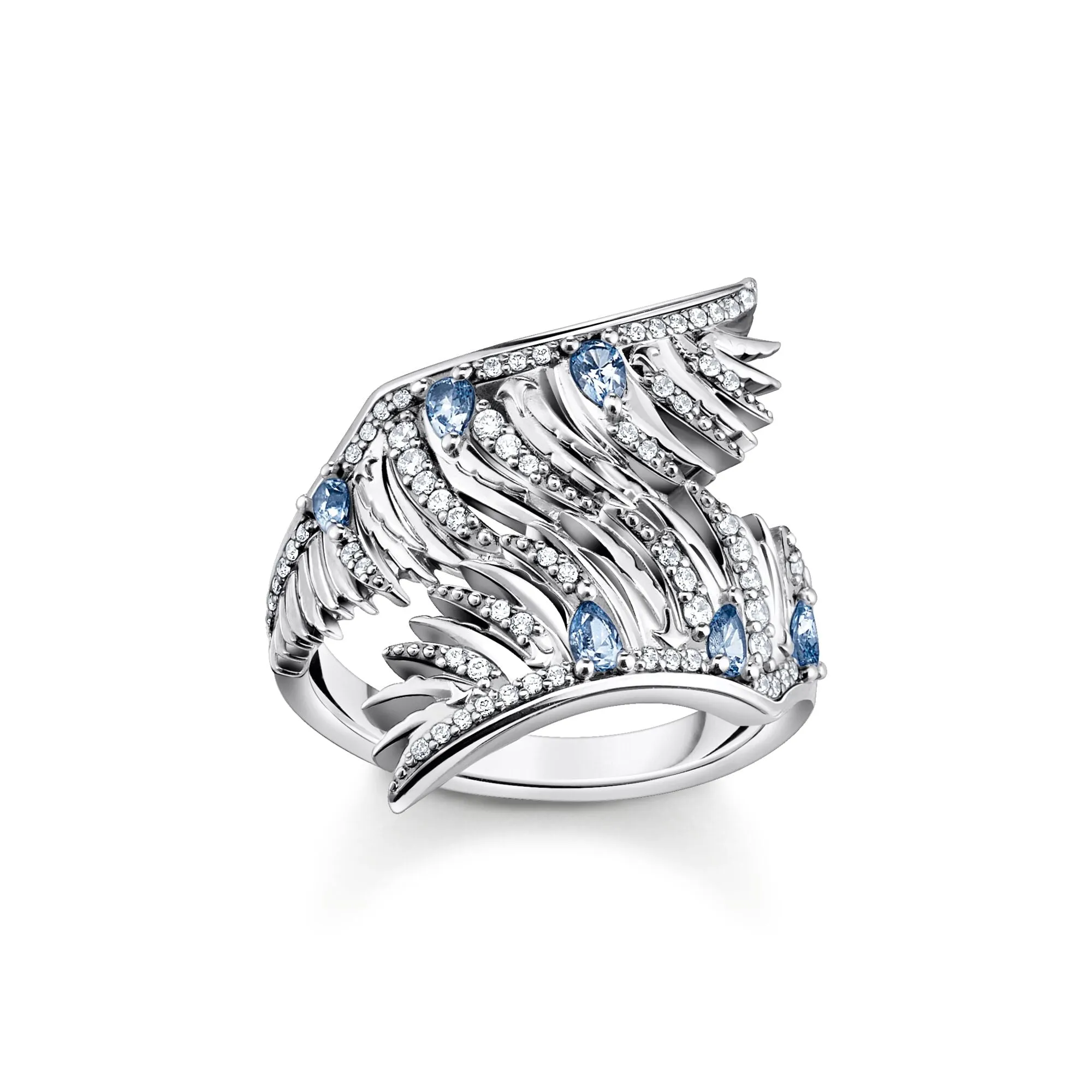 Thomas Sabo Sterling Silver Phoenix Wing Blue Stones Ring