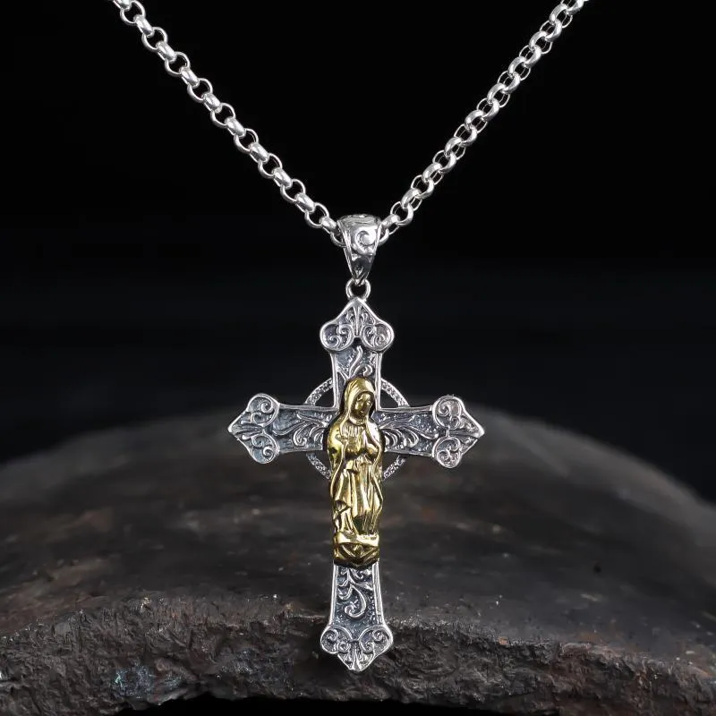 Trendy S925 Virgin Mary Cross Virgencita Necklace