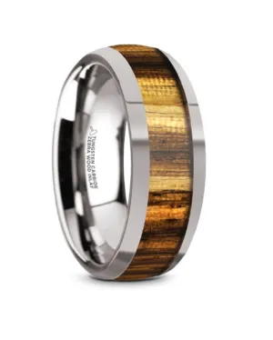 Tungsten Carbide ??Tigre?? 8mm Zebra Wood Inlaid Domed Wedding Band