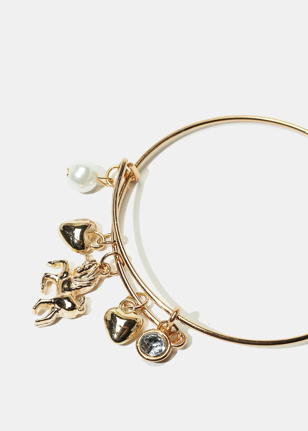 Unicorn & Heart Charm Bangle Bracelet