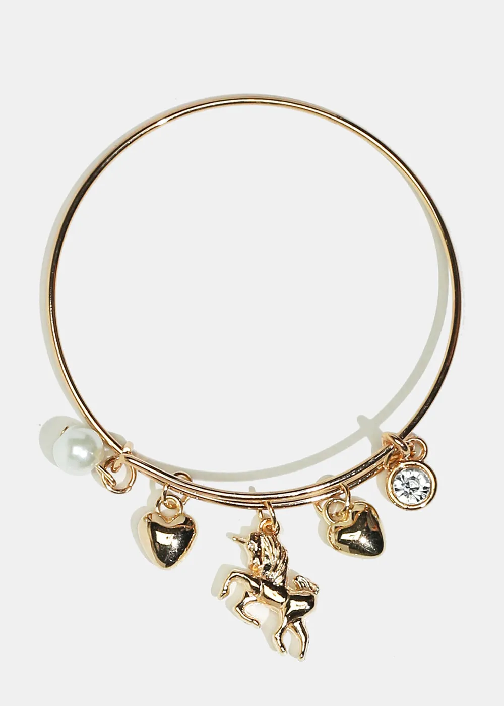 Unicorn & Heart Charm Bangle Bracelet