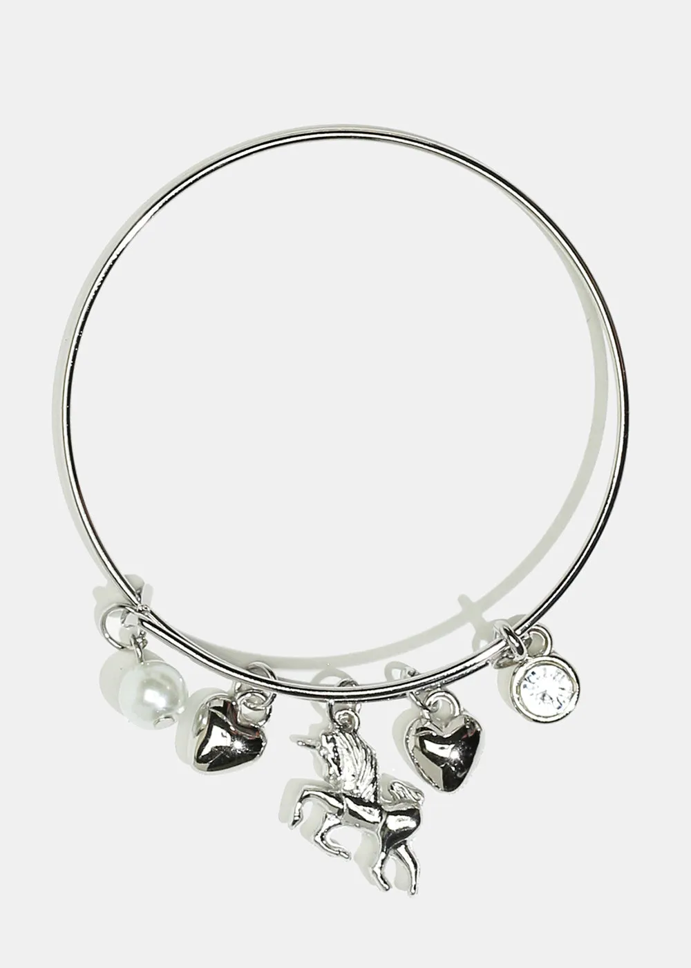 Unicorn & Heart Charm Bangle Bracelet