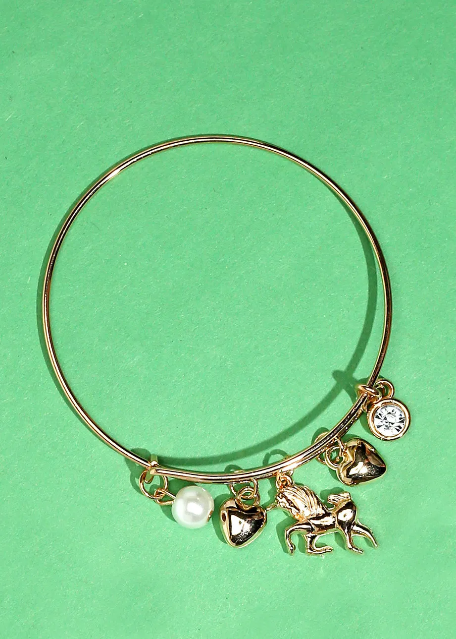 Unicorn & Heart Charm Bangle Bracelet