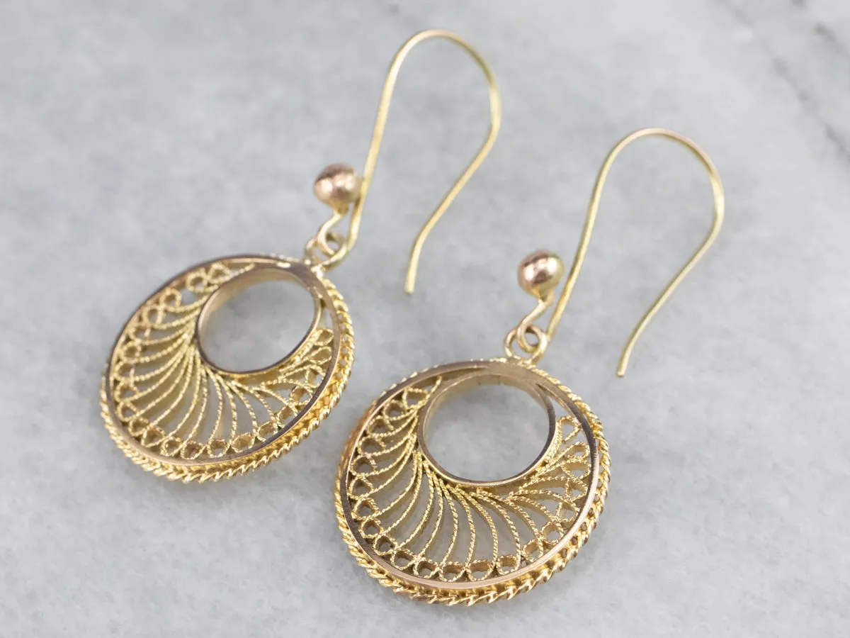 Vintage Gold Filigree Drop Earrings
