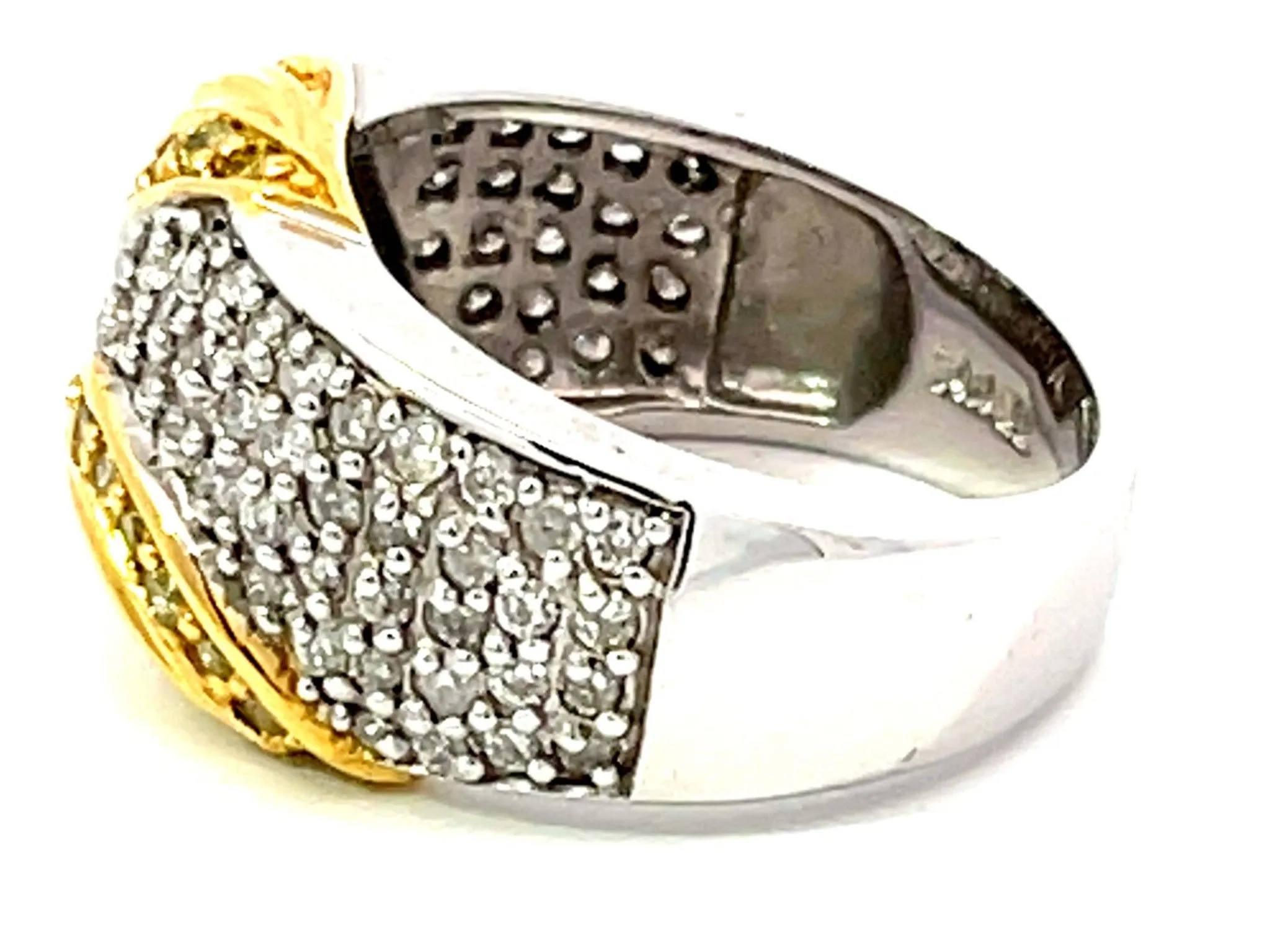 White and Fancy Yellow Diamond Leaf Dome Ring in 14k White Gold