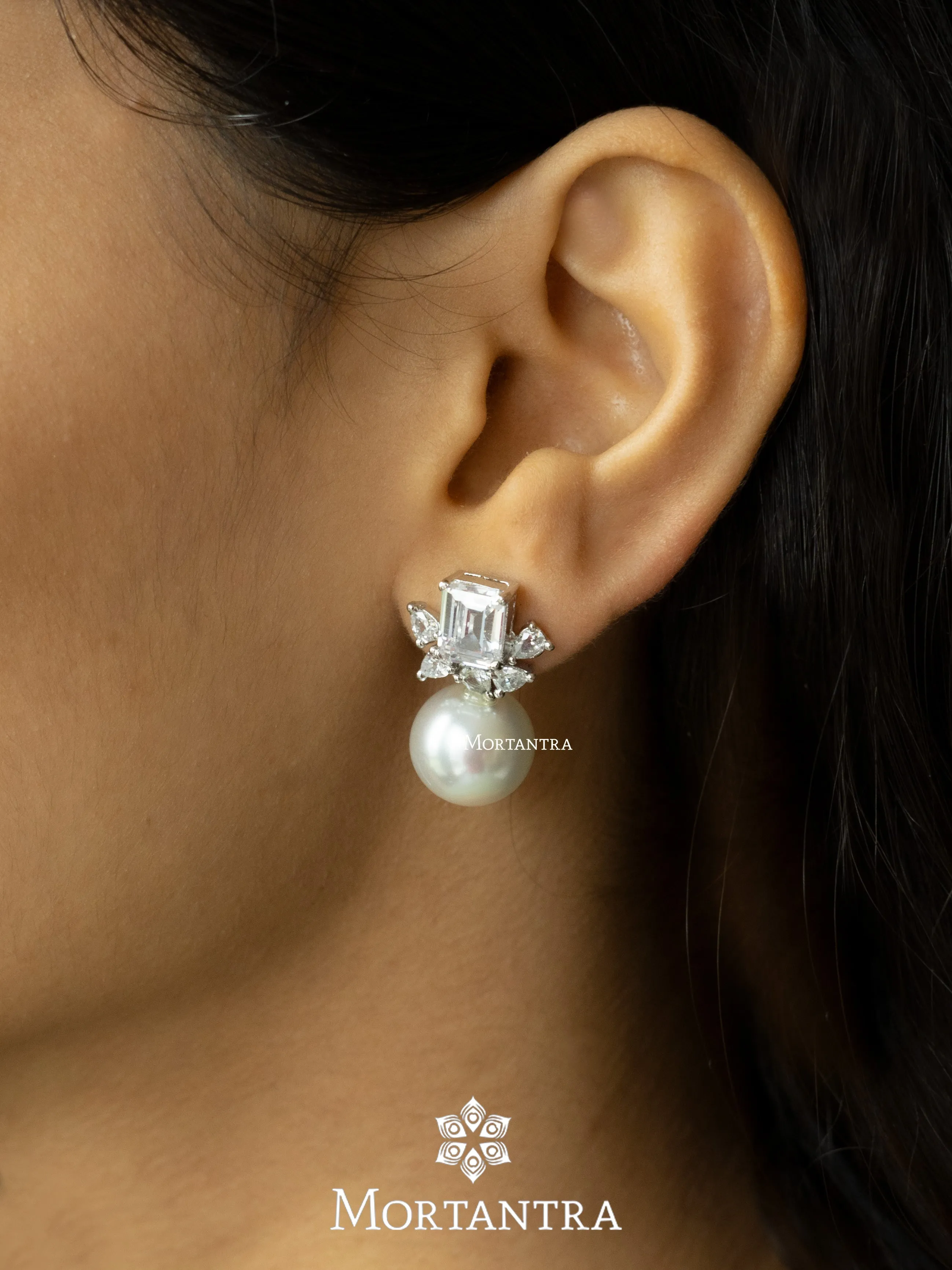 White Color Silver Plated Faux Diamond Earrings - CZEAR349