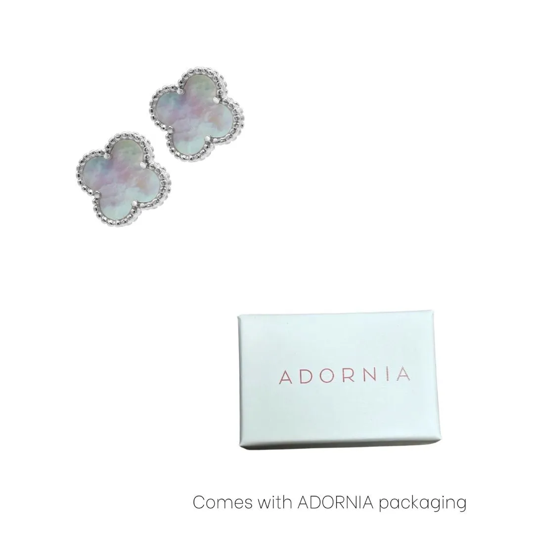 White Mother of Pearl Flower Stud Earrings