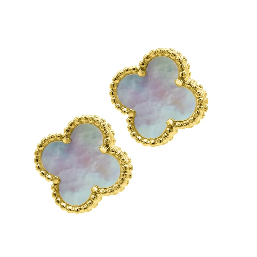 White Mother of Pearl Flower Stud Earrings
